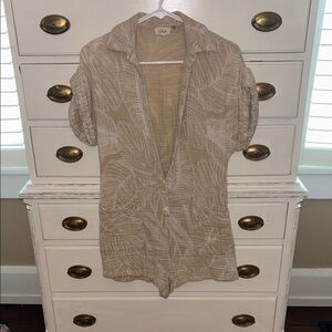 Tan and White Short Sleeve Romper